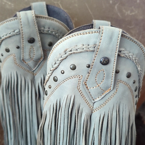 LIBERTY BLACK Vegas Fringed leather boots "Ciel"/Ice Blue LB71124 snip toe sz6.5 - Picture 9 of 16